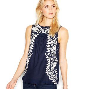 Blue Lucky Brand Sleeveless Embroidered Top